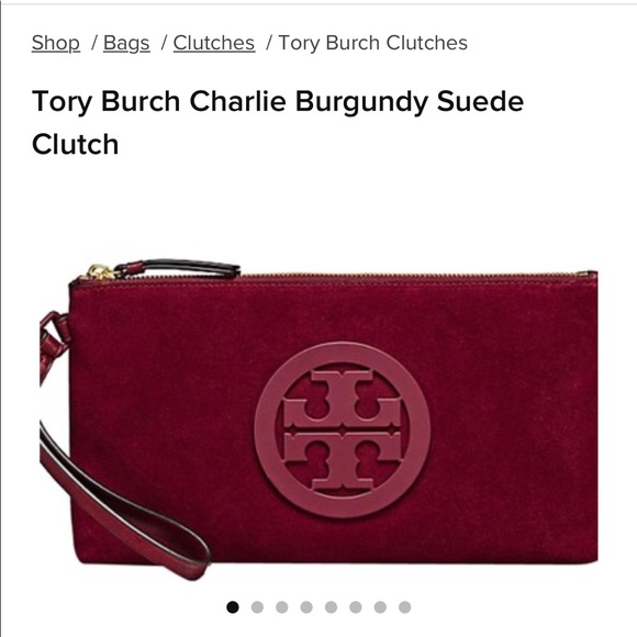NWT Tory Burch Suede Charlie Clutch Garnet - Picture 1 of 6